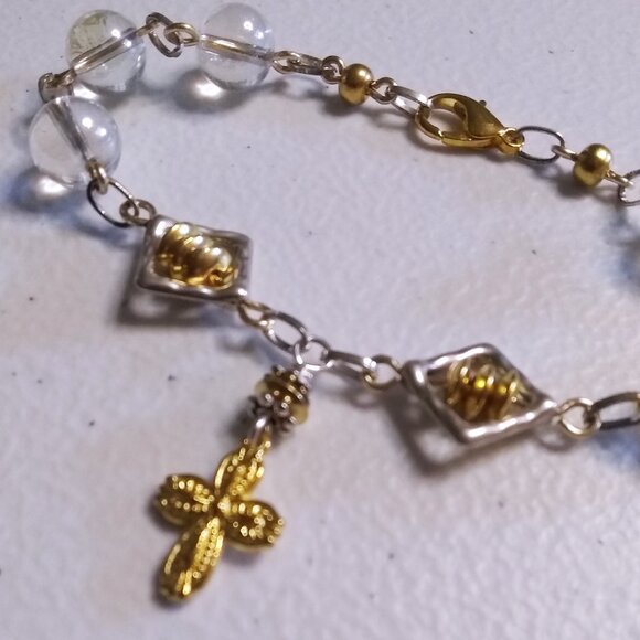 Shimmering Beaded Cross Bracelet | Mixed Metals | Faith Jewelry | 4 Larger Wrist - Picture 7 of 10